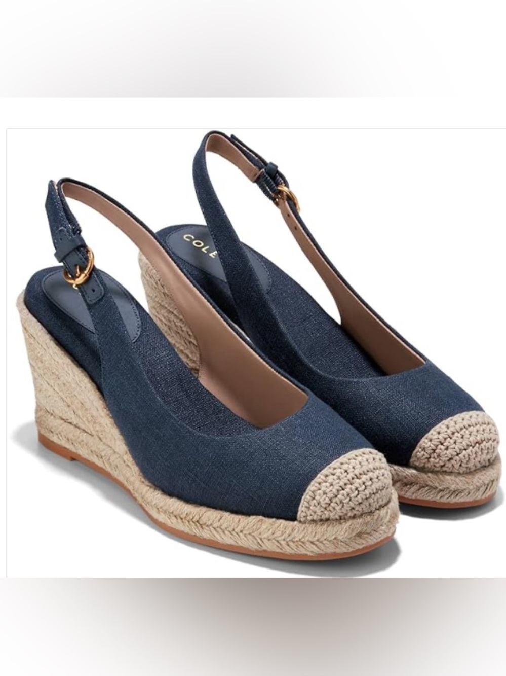 Cole Haan Cloudfeel Espadrille Wedge Sling Navy - Size 9.5 Excellent Condition